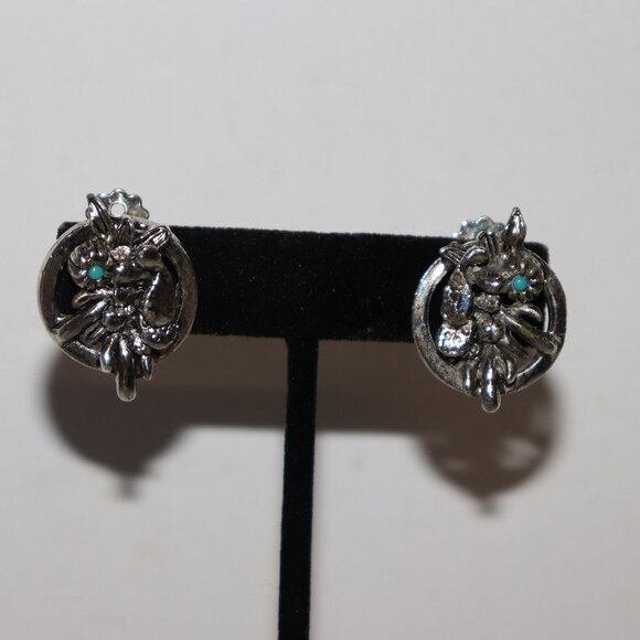 Vintage silver and turquoise clip on earrings 1" - Picture 1 of 5